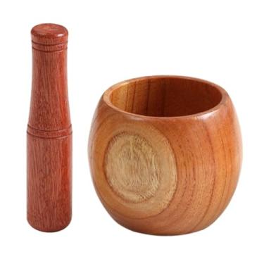 Imagem de Fenteer Tigela de moagem de especiarias, triturador de alho, almofariz e pilão de madeira, conjunto de moagem de especiarias para molho de especiarias molho, M