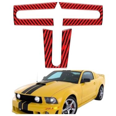 Imagem de IKUESM compatível com Ford Mustang GT 2005-2009 S197 Acessórios para carro em fibra de carbono interior do painel da roda do carro adesivo adesivo decalque capa quadro(RED)
