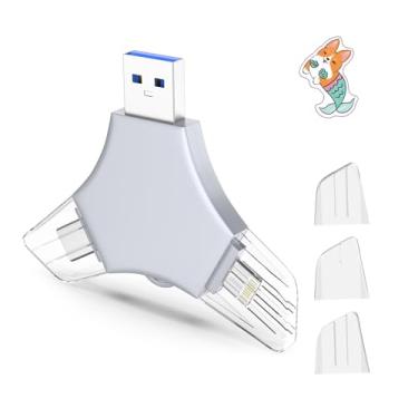 Imagem de Pen Drive USB 3.0 de 64 GB para iPhone, 3 em 1 com memória externa para fotos, pen drives de alta velocidade V6.94 para iPhone/iPad/Android/PC - cinza preto carbono