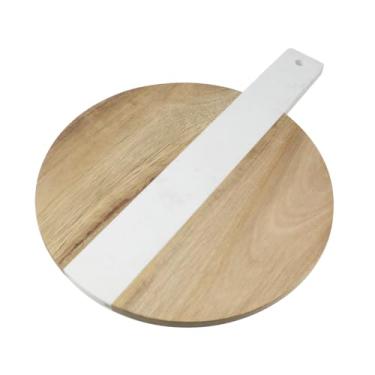Imagem de Nicerity Tábua de corte com mármore e madeira natural, mármore branco e tábua de charcutaria de madeira, tábua de queijos com alça para servir (Tipo-2)