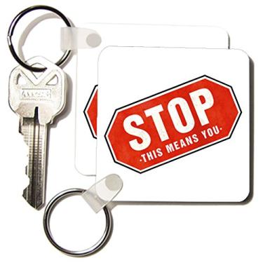 Imagem de 3dRose Stop This Means You Grunge Placa vermelha sobre fundo branco - chaveiros, 5,7 x 11,4 cm, conjunto de 4 (kc_24333_2)