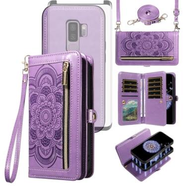 Imagem de Asuwish Capa de celular para Samsung Galaxy S9 Plus carteira com zíper destacável com protetor de tela de vidro temperado alça transversal flor porta-cartão de crédito S9+ 9S 9+ S 9 9plus S9plus