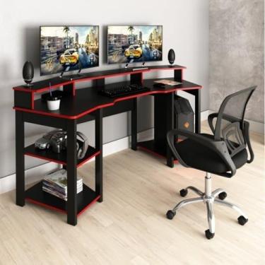 Imagem de Kit 2 Peças com Mesa Gamer ME4167 e Cadeira de Escritório Diretor Tela Mesh Preto/Vermelho