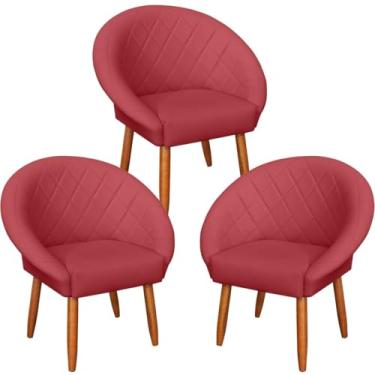 Imagem de Kit 3 Poltronas para Clínica Decorativa Resistente Confortável Tecido Corano MOBLAN decor (Vermelho)