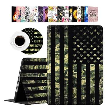 Imagem de Capa para iPad 9,7 polegadas 2018/2017 (iPad 6ª e 5ª geração) Pro 9,7 polegadas, iPad Air 2, iPad Air - Capa leve à prova de choque com porta-copos camuflagem bandeira americana camuflada