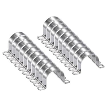 Imagem de HARFINGTON 20 braçadeiras de conduíte de 5 polegadas e 50 mm, braçadeira de tubo M50 U, correia rígida de aço inoxidável, suporte em forma de U com dois furos para cabo de fio de mangueira de tubo,