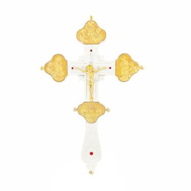 Imagem de RZRHMUHN Cruz ortodoxa, crucifixo de metal, presente religioso, igrejas, casamentos, funerais, 30 x 19 cm (prata)