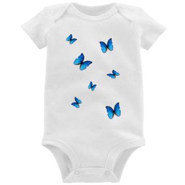 Imagem de Body Bebê Borboletas Azuis - Foca na Moda, Branco, G