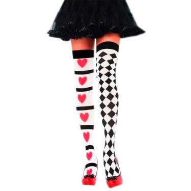 Imagem de Meia Longa 7/8 Rainha Copas Naipe Baralho Fantasia Cosplay Carnaval = 