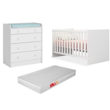 Imagem de Quarto de Bebê Cômoda 2523 e Berço 1344 Doce Sonho com Colchão Branco 