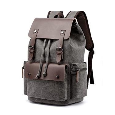 Imagem de Mochila de lona para homens Bolsa para laptop de grande capacidade Capa de couro Bolsas de viagem para homens Mochila(Green)