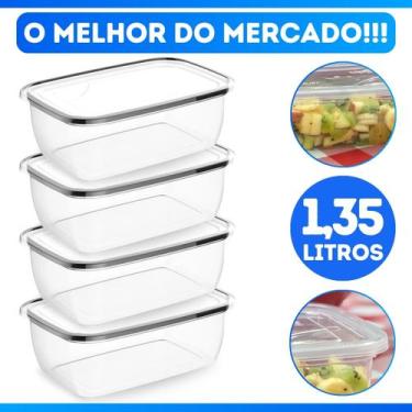 Imagem de Kit 4 Potes Plásticos Retangular Com Tampa, Jogo Pote BPA free. Conjun