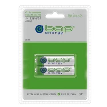 Imagem de Pilhas Bap Energy, Pilha Recarregável, AA, 2700MAH, 1.2V, Pacote com 2, Profissional, Pequeno