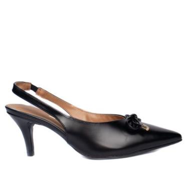 Imagem de Sapato Scarpin Feminino Vizzano Napa Salto Fino com Laço Preto, Preto,