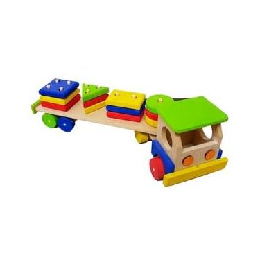 Imagem de Brinquedo Caminhão Educativo De Madeira Com Peças De Encaixe