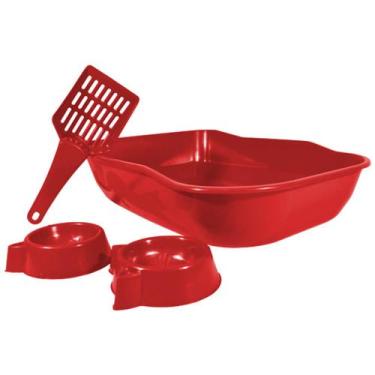 Imagem de Kit Caixa de Areia Para Gatos Com Pá e Comedouro Durasingle - Durapets