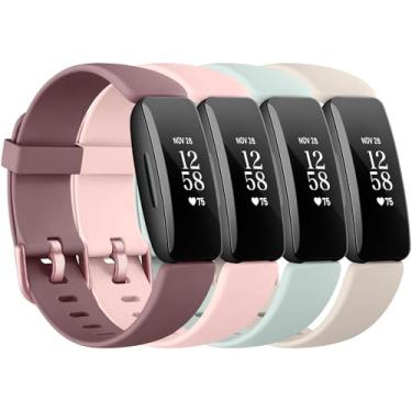 Imagem de Pacote com 4 pulseiras esportivas de substituição ajustáveis para Fitbit Inspire 2 / Ace 3 (luz das estrelas/violeta fumo/rosa claro/ciano claro)