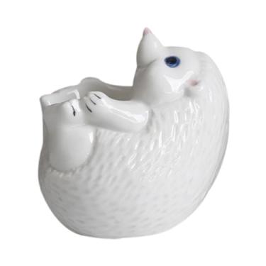 Imagem de Generic Decoração de vaso de flores em forma de animal Bonsai Novelty Art Flowerpot Planter para um restaurante de prateleira de mesa Presente de quarto, Ouriço Branco