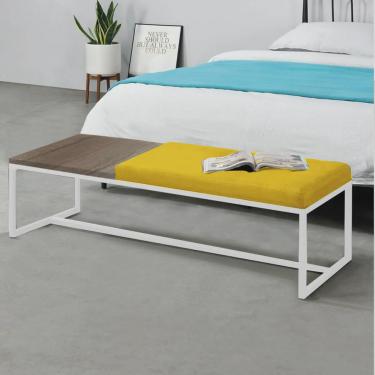 Imagem de Calçadeira Recamier Londres 160cm Industrial Branco Corino Amarelo Tampo Quadrado mdf R...