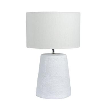 Imagem de Abajur todo Branco Base em Cerâmica Estilo Rattan