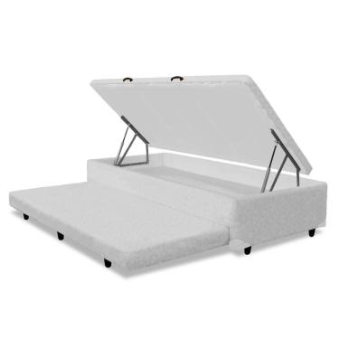 Imagem de Base Para Cama Box Solteiro 3 Em 1 Com Baú E Cama Auxiliar Branca