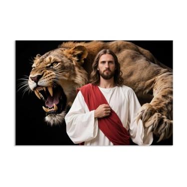 Imagem de Arte de parede em tela de Jesus e Cordeiro, Leão de Judá, Jesus Jesus, Rei Leão Cristão, Impressão de Cartaz, Pintura Religiosa, Igreja, Decoração de Parede, Fotos 60 x 40 cm (24 x 16 polegadas