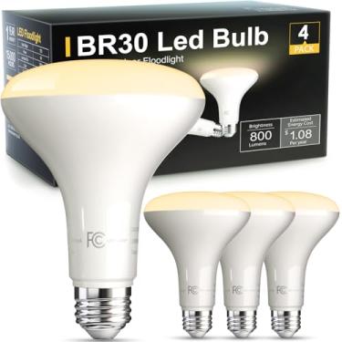 Imagem de TJOY Lâmpadas De Led Para Holofote, Pacote Com 4, Para Embutir No Teto, Br30, Eficiência Equivalente A 65 W, Regulável, Base E26, Branco Suave 2700 K, 10 Anos, 800 Lúmens, Irc 80, Luminária De Teto