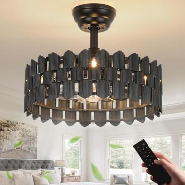 Imagem de Merexcint Ventiladores De Teto Pretos De 18 Polegadas Com Luzes E Controle Remoto, Ventilador De Teto Com Gaiola Preta E Motor De 6 Velocidades, Ventilador Sem Pás, Ventilador De Teto Fandelier Com
