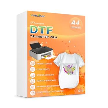 Imagem de TRILINK Papel De Transferência Dtf A4 (8,5" X 11") - 100 Folhas De Papel De Transferência Pet Premium Direto Para Filme Para Sublimação - Funciona Em Algodão, Poliéster E Outros Tecidos - Ideal Par