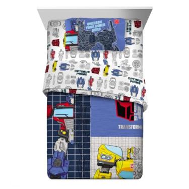 Imagem de Franco Conjunto de edredom e lençol de microfibra super macia Transformers Optimus Prime, 5 peças, tamanho casal (produto oficialmente licenciado)