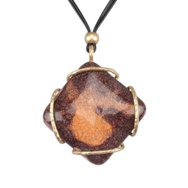 Imagem de joymiao Colar de couro para mulheres, pingente grande, gargantilha hippie, vintage, colar grosso, boêmio, para mulheres, Couro sintético Zinco, Sem Pedra Preciosa