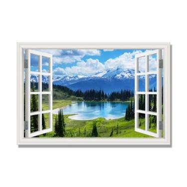 Imagem de PY3H69 Arte de parede em tela de janela aberta, impressão natural em tela. Lindo cenário de montanha 17,8 cm, decoração de parede de paisagem de janela, decoração de casa moderna. 50 x 75 cm - 19,6 x