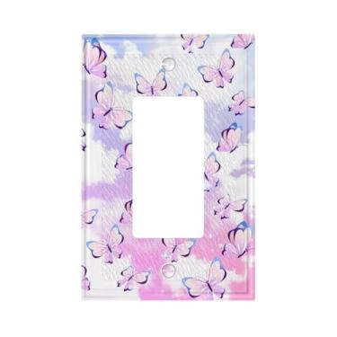 Imagem de wyehjut Borboleta rosa 1 Gang Single Rocker Light Switch Plates Cover Decorative Electrical Wall Plate Receptáculo Placa Decorativa Interruptor de Luz Placa Frontal para Banheiro Meninas Tamanho 5 * 3