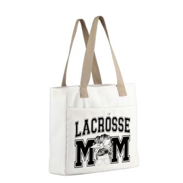 Imagem de MBMSO Bolsa de ombro para mãe de lacrosse, presentes de lacrosse para jogadores de lacrosse, amante relaxado, esporte, mãe, presente de equipe de treinador, bolsas de ginástica (Lacrosse Mom TOTE)