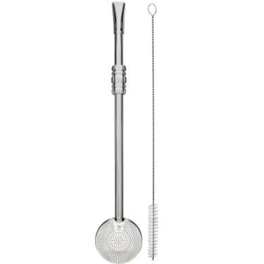 Imagem de Bomba para Chimarrão Inox 23cm Mil Furos Rosca Anel Médio Sextavo Mate Escovinha
