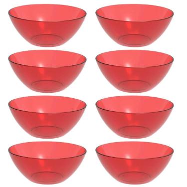 Imagem de 8 Tigelas Pequena Vermelha Travessa Redonda 2,3L Servir Salada Sobremesa Translúcida Cr...