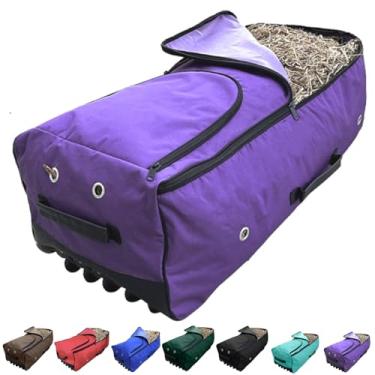 Imagem de Majestic Ally Saco de fardos de feno para rolamento de cavalos, 112 x 50 x 38 cm, armazenamento de nylon com rolamento, várias cores (roxo, grande)