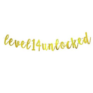 Imagem de Banner desbloqueado Nível 14 - Tema do jogo Happy 14th Birthday/Anniversary Party Supplies, Sweet 14, decoração de festa de aniversário de 14 anos para meninos e meninas