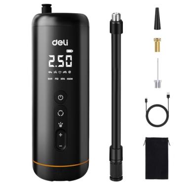 Imagem de Deli Compressor de ar portátil para inflador de pneu, bomba de bicicleta sem fio de inflação 2x mais rápida, bomba de pneu de 150 PSI para carro, motocicleta e bicicletas com tela dupla de LED, preto