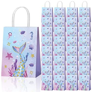 Imagem de Ctosree 20 peças de lembrancinhas de festa de sereia com alças para crianças sob o mar, doces, guloseimas, meninas, chá de bebê, decorações de princesa, tema sereia, artigos de festa de aniversário