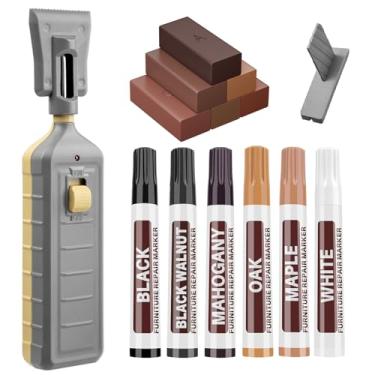 Imagem de Kit de reparo de piso laminado, marcador de retoque de cera dura de reparo de linóleo de 6 cores com caneta térmica, capa de reparo de arranhões de piso de madeira arranhões, manchas, rachaduras