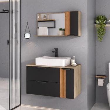 Imagem de Conjunto Gabinete Banheiro DOLPHIN 80cm RIPADO LUXO - MOVEIS JOIA, Mad