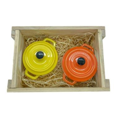 Imagem de Panelinhas Laranja, Amarelo Porcelana Engradado Presente - Bon Gourmet