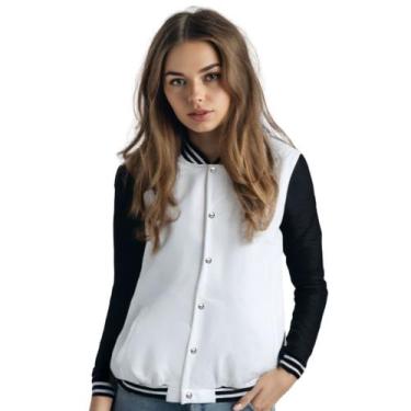 Imagem de Jaqueta Colegial Moletom Feminina Lisa com Bolsos - Calttony, M, Branc