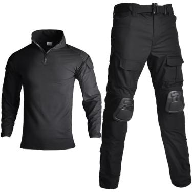 Imagem de Camuflagem tática Roupas uniformes militares Terde -vento Exército Airsoft Camisa de combate + calça de carga, preto, 3xl