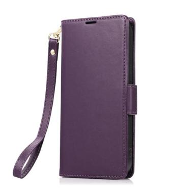 Imagem de LYJSMGZ Capa carteira para iPhone 16E, porta-cartão flip fólio macio TPU Shell pulseira destacável capa de telefone proteção contra quedas, roxo, 16E