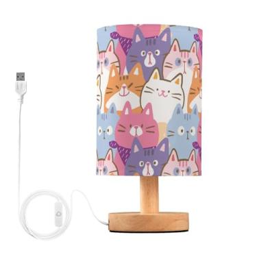 Imagem de BOENLE Abajur De Cabeceira Com Desenho Gato Para Quarto, Mesa Led, Portas Usb, Base Madeira, Sala Estar, Dormitório, Escritório