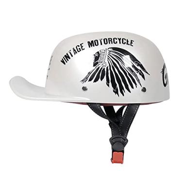 Imagem de Woljay Capacete De Motocicleta Vintage Aberto, Boné Beisebol, Meio Retrô, Masculino E Feminino, Para Chopper, Cruiser, Scooter Rua, Ciclomotor, Jet - Certificado Dot (Grande, Indiano)
