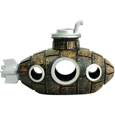 Imagem de WinldMonmo Ornamento submarino flutuante retrô dourado para aquário, decoração flutuante de resina fofa, acessório de tanque interativo seguro para betta, ciclídeos, peixes dourados, camarões