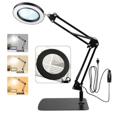 Imagem de Zhiwei Lupa 10X Com Luz E Suporte, 3 Modos De Cor, 10 Luz, Luminária Mesa Iluminação Led Regulável, Braço Oscilante Ajustável, Adequada Para Reparos, Leitura, Trabalho Curta Distância (Quadrada)